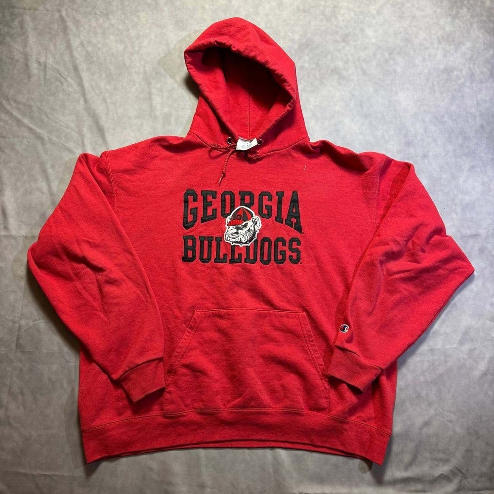 Champion Georgia Bulldogs Hoodie‎ Mens XL Red Mascot Graphic Sweatshirt